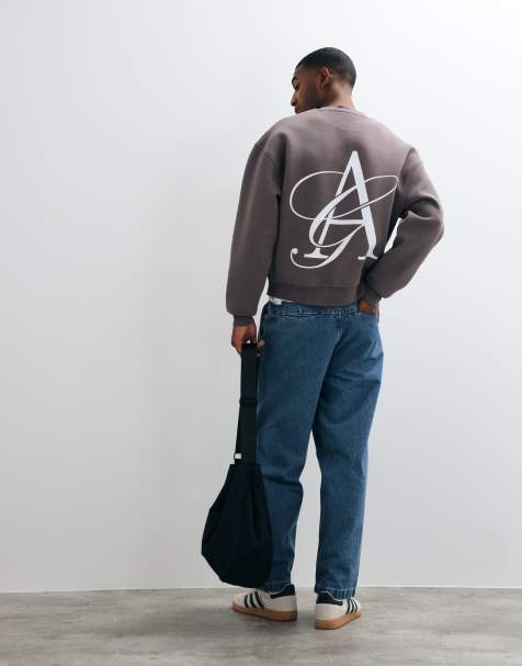 ASOS DESIGN - sudadera oversize de corte cuadrado con cuello redondo y estampado pigmentado en azul - view 1