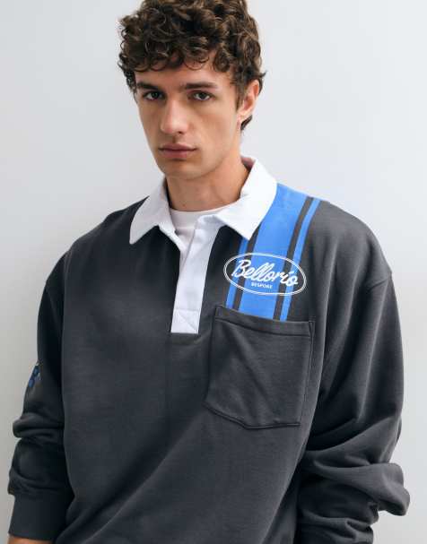 ASOS DESIGN sudadera oversize tipo polo de rugby con raya en gris - view 1