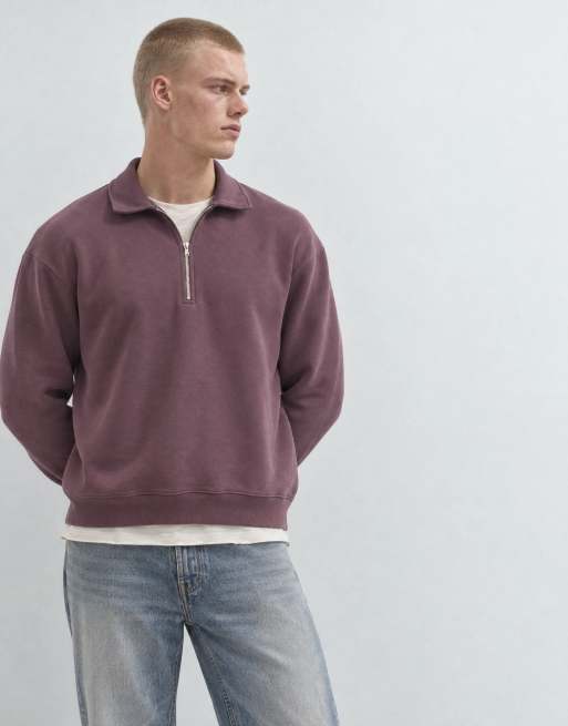 ASOS DESIGN sudadera polo holgada y cuadrada con cremallera en morado, 8 de 9