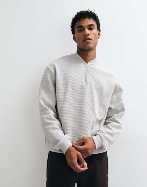 ASOS DESIGN - sudadera relajada con cuello redondo y media cremallera en tejido acanalado gris - view 1