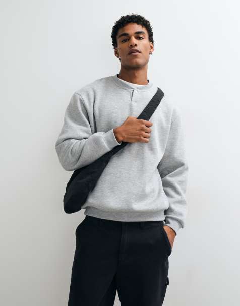 ASOS DESIGN - sudadera relaxed con tapeta de botones de presión en gris jaspeado - view 1