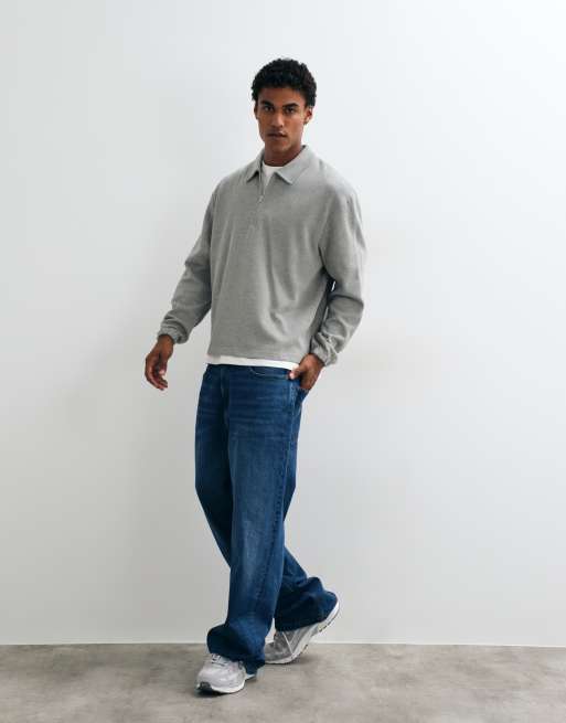 ASOS DESIGN - sudadera relaxed de piqué con media cremallera en gris, 4 de 5