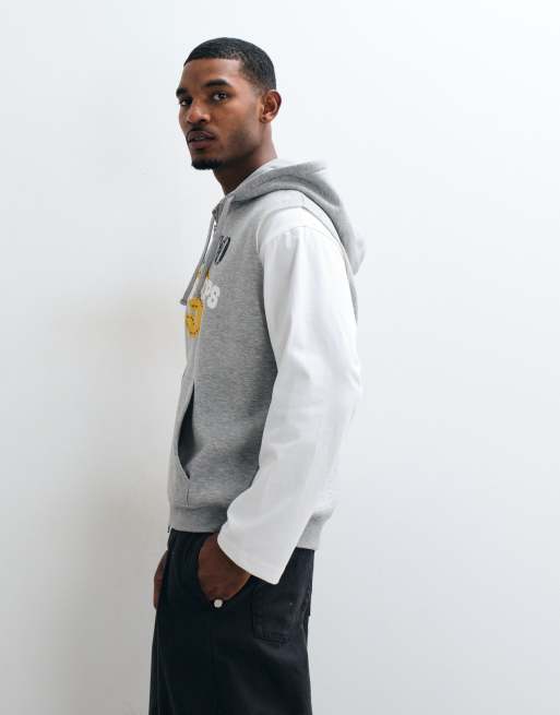 ASOS DESIGN sudadera sin mangas con capucha y cremallera completa con efecto craquelado en gris jaspeado, 4 de 5