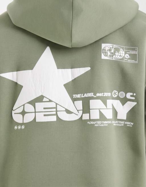 ASOS DESIGN - Sudadera verde de corte cuadrado holgado con capucha, estampado y cremallera de tejido efecto neopreno, 9 de 9