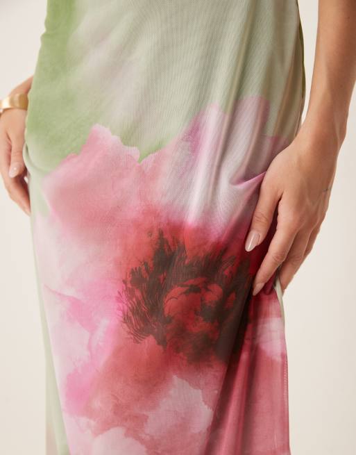 ASOS DESIGN – Suddigt blommönstrad midiklänning i mesh med bandeauringning, 4 av 4