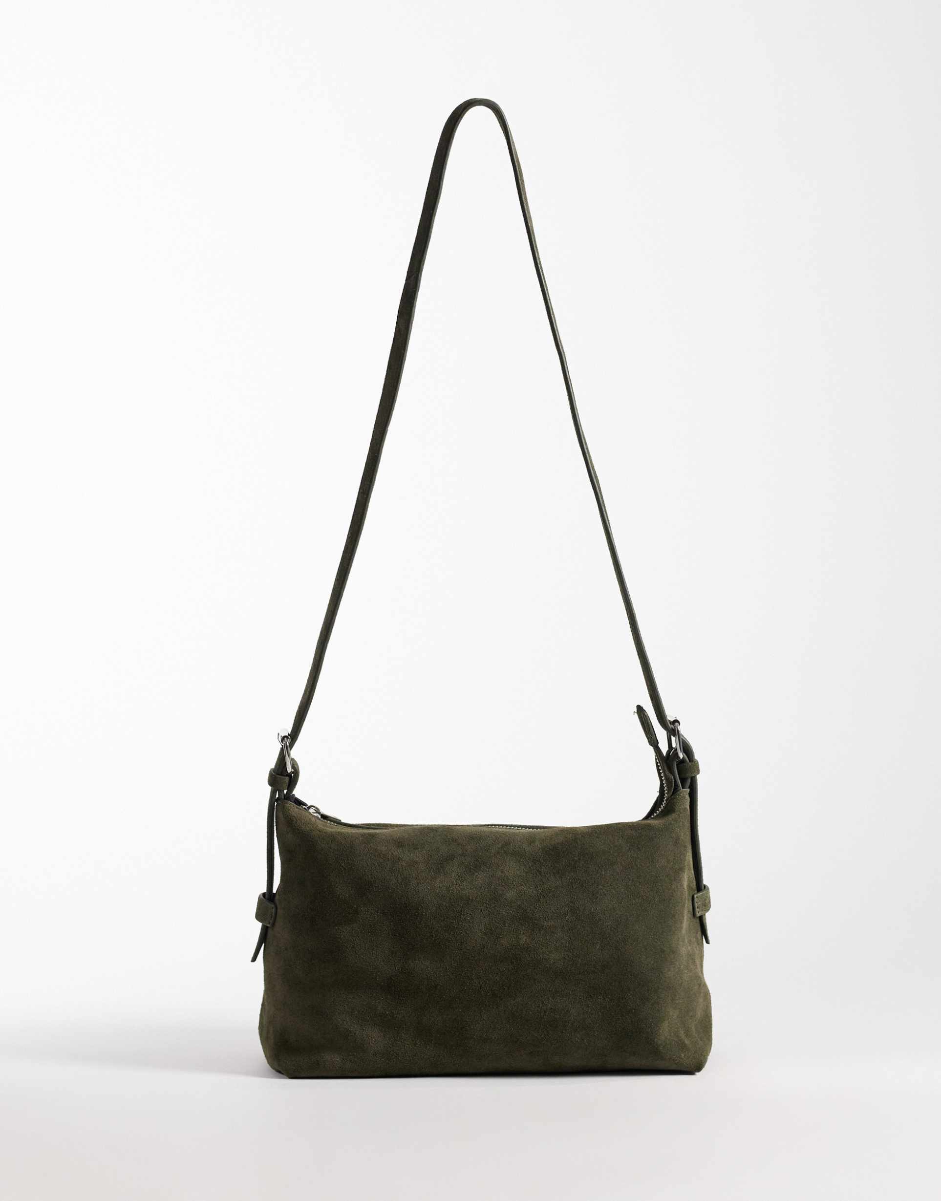 asos design suede adjustable cross body purse in olive green