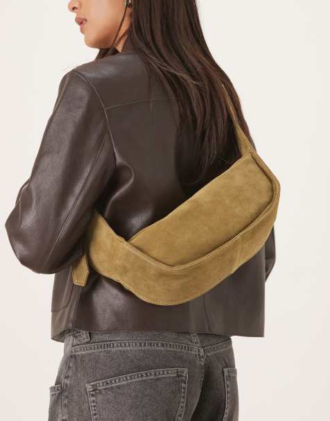 ASOS DESIGN suede adjustable sling crossbody bag in olive - view 1