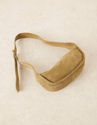 Asos Design Suede Adjustable Sling Crossbody Bag In Neutral