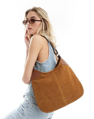 ASOS DESIGN suede and leather double gusset tote bag in tan