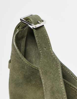 Asos Design Suede Asymmetric Tote Bag With Side Buckle In Green