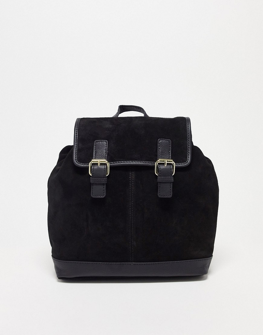 Asos Design Suede Backpack With Buckles In Black
