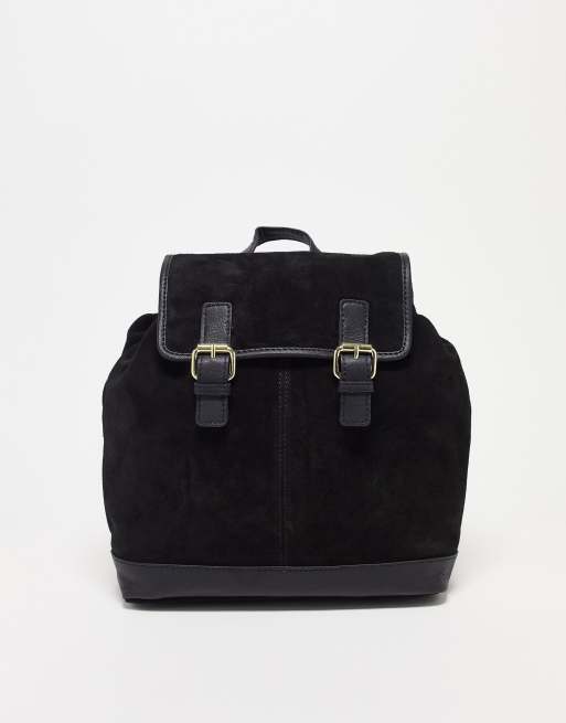 ASOS DESIGN canvas backpack with faux leather base in black