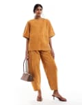 [ASOS DESIGN] ASOS DESIGN suede barrel pants in ginger (part of a set)-Orange 10 Ginger