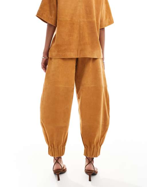 ASOS DESIGN suede barrel trousers co-ord in ginger, 3 of 4