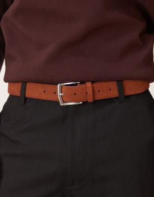 Asos Design Suede Belt In Brown
