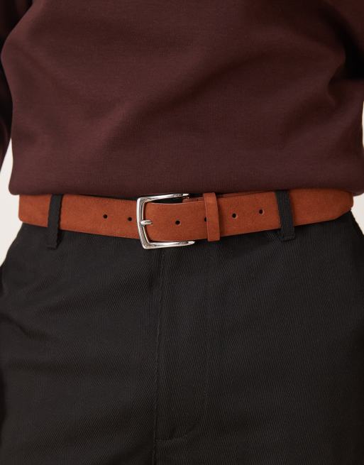 ASOS DESIGN suede belt in dark brown
