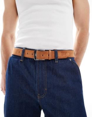 suede belt with silver buckle in tan-Brown