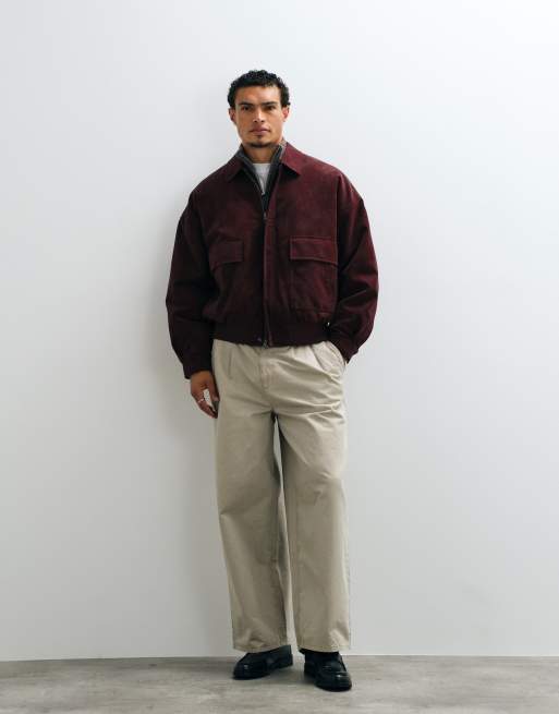 ASOS DESIGN suede bomber jacket in red, 2 of 5