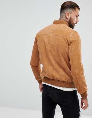 ASOS DESIGN suede bomber jacket in tan ASOS