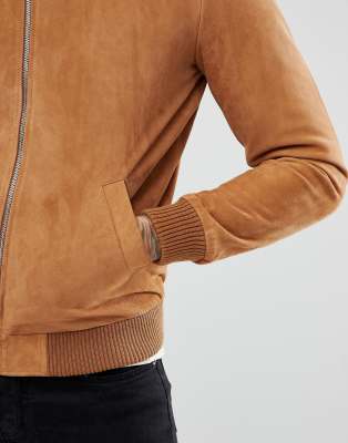 Asos design suede outlet bomber jacket in tan