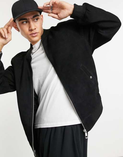 ASOS DESIGN - Suède bomberjack met raglanmouwen in zwart