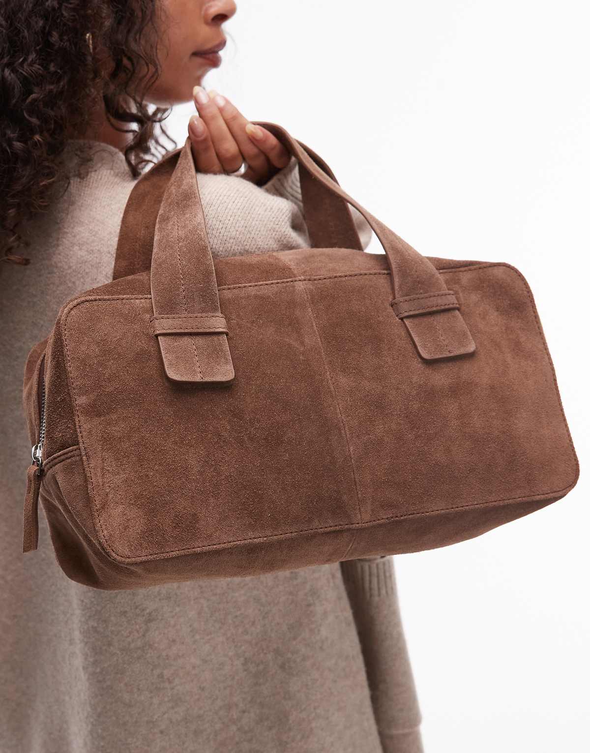 ASOS DESIGN suede bowler bag in mocha