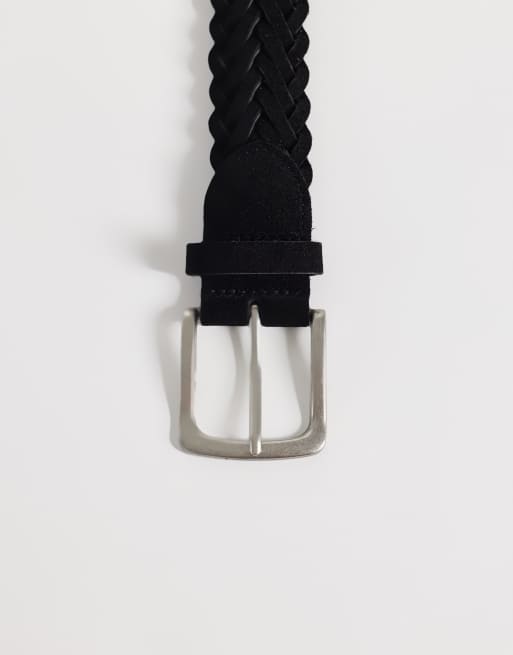 ASOS DESIGN suede braided belt with silver buckle in black, 2 of 3