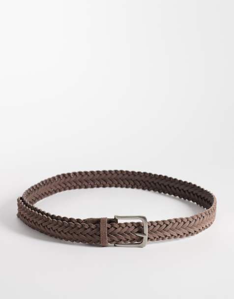 ASOS DESIGN suede braided belt with silver-tone buckle in taupe - view 1