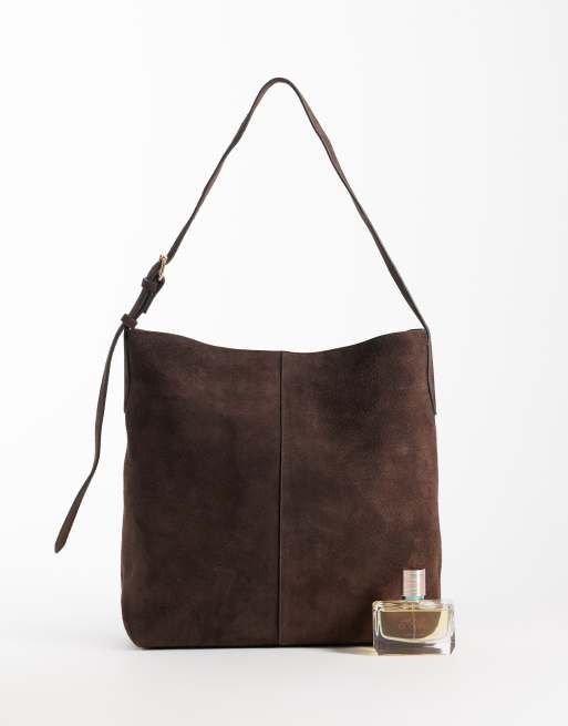 ASOS DESIGN suede bucket bag in chocolate, 2 of 4