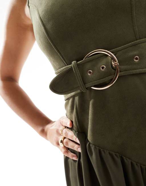 green emerald velvet dress Women's Punk Buckle Lace-Up Eyelet Off Shoulder Dress Black-Green  Punk  Design