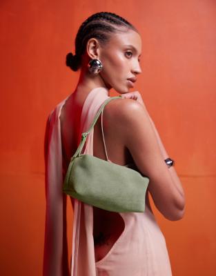 suede buckle boxy shoulder bag in mint-Green