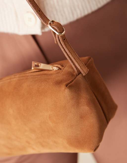 ASOS DESIGN suede buckle boxy shoulder bag in tan, 2 of 4