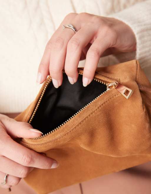 ASOS DESIGN suede buckle boxy shoulder bag in tan | ASOS