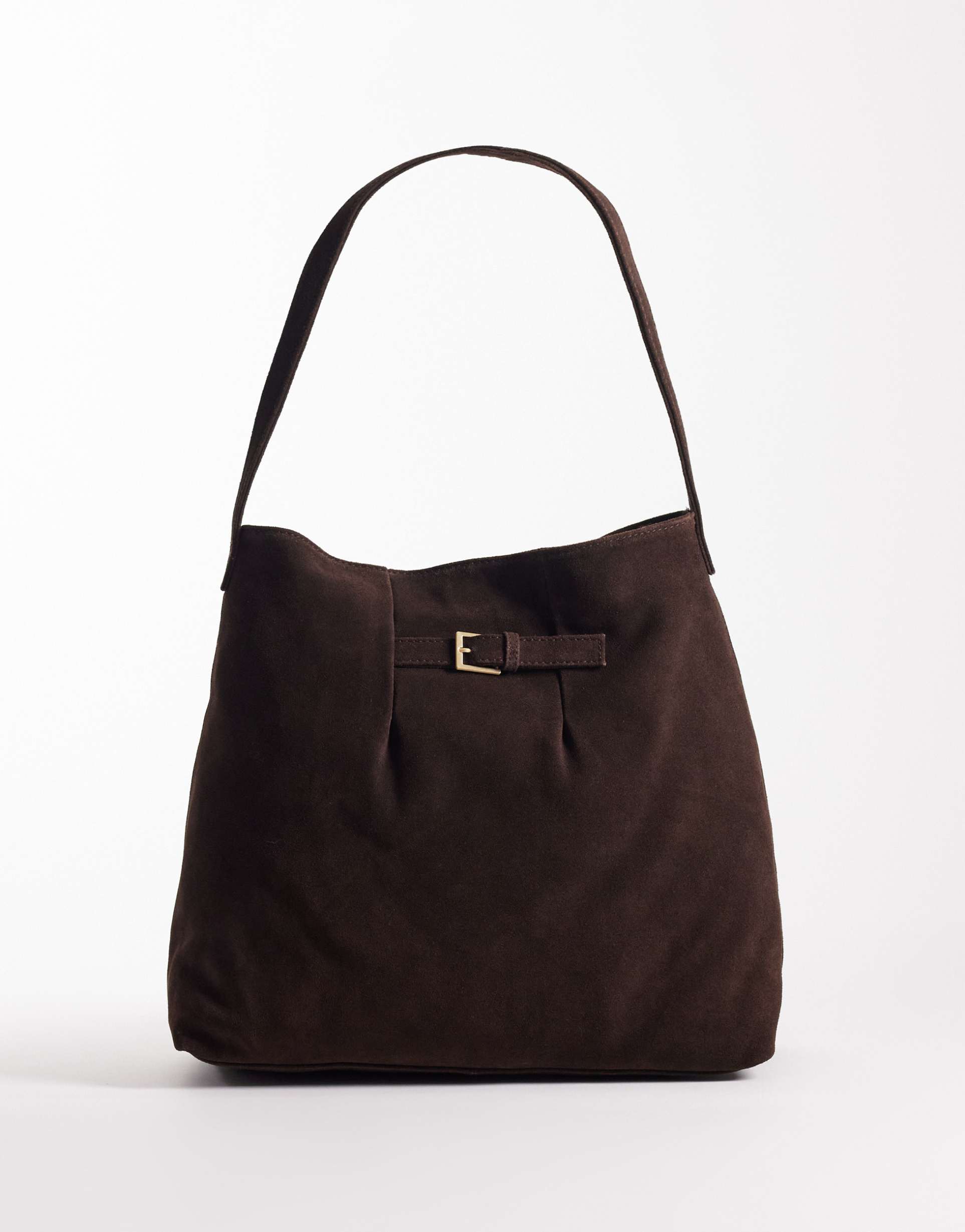 asos design suede buckle detail tote bag in chocolate