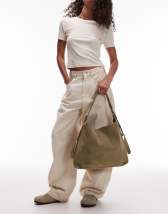 ASOS DESIGN suede buckle tote bag in sage green