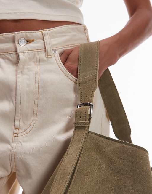ASOS DESIGN suede buckle tote bag in sage green