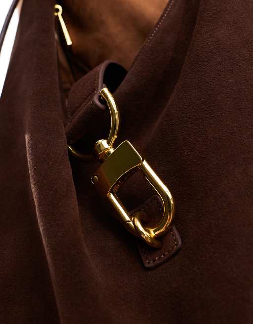 ASOS DESIGN suede clip hardware tote bag in chocolate