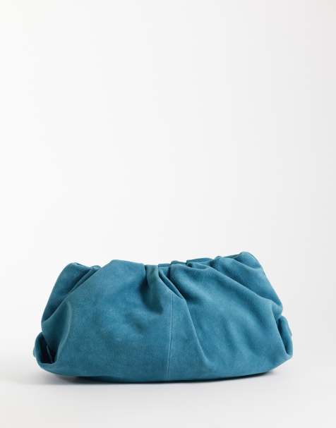 ASOS DESIGN suede cloud clutch bag in turquoise - view 1