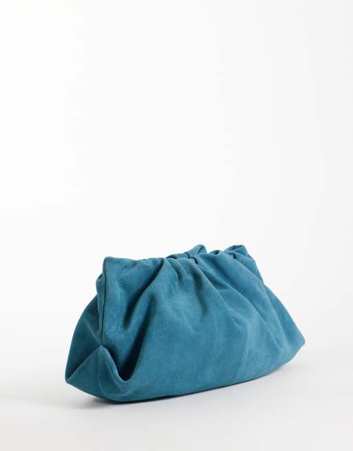 ASOS DESIGN suede cloud clutch bag in turquoise, 4 of 4