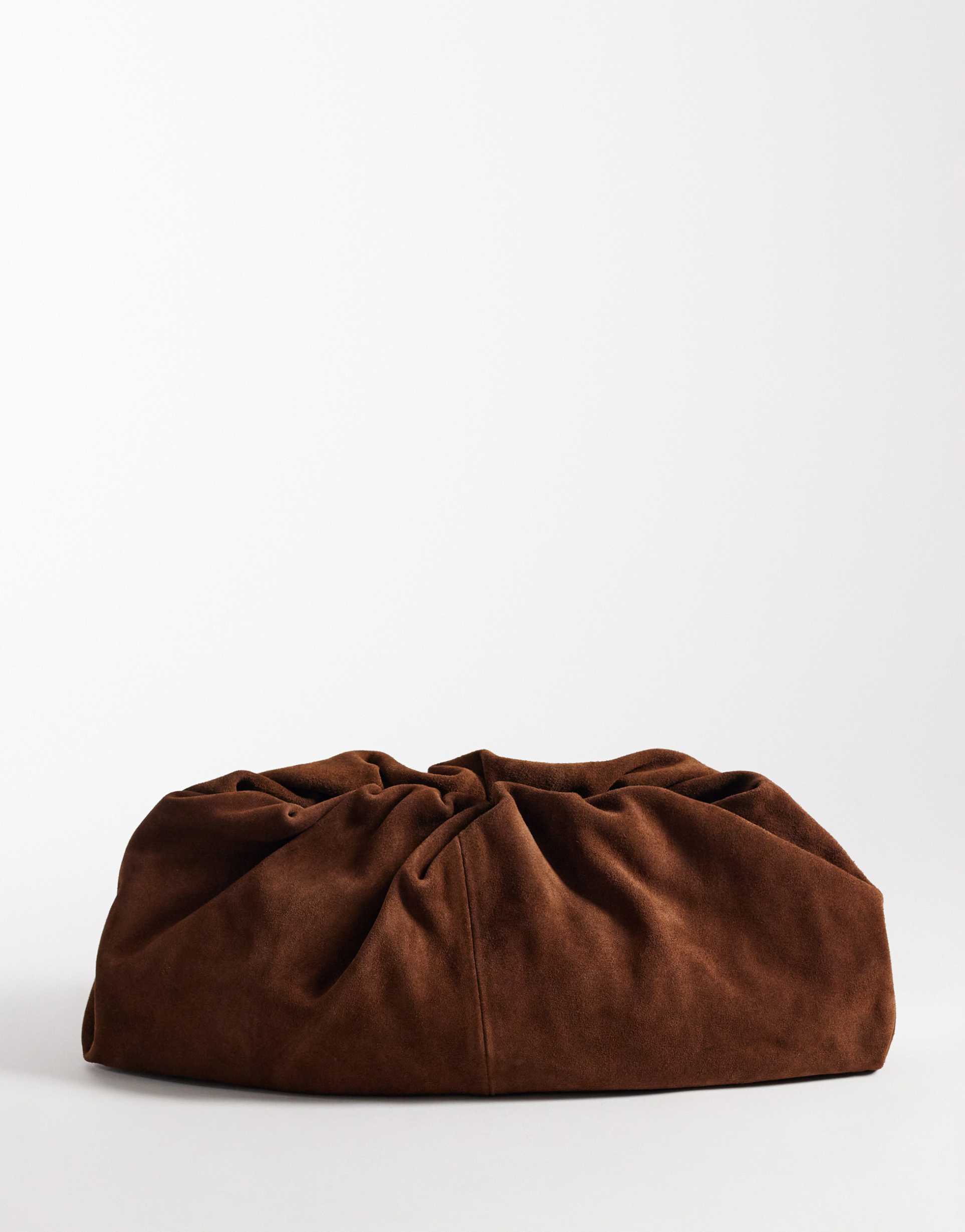 asos design suede cloud clutch purse in chocolate