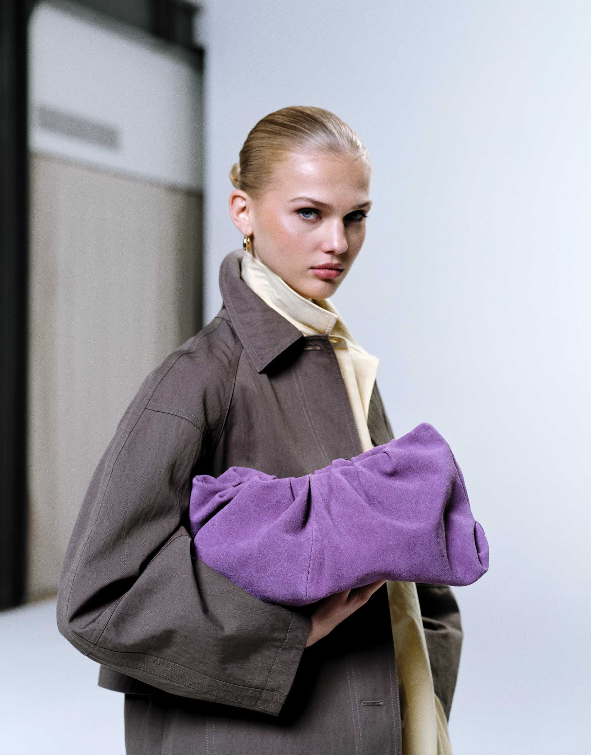 asos design suede cloud clutch purse in violet