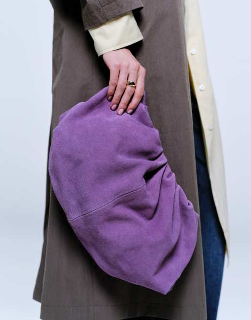 ASOS DESIGN suede cloud clutch purse in violet, 2 of 4