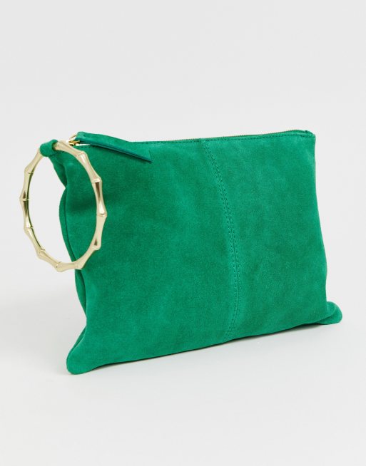 Green cheap suede clutch