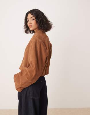 Asos Design Suede Cropped Blazer In Brown
