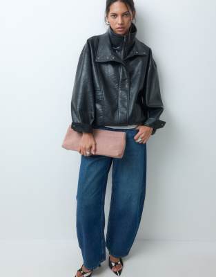 Asos Design Suede Elongated Pouch Grab Bag In Pink