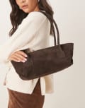 [ASOS DESIGN] ASOS DESIGN suede elongated tote bag in chocolate-Brown No Size Chocolate