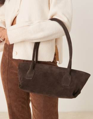Asos Design Suede Elongated Tote Bag In Brown