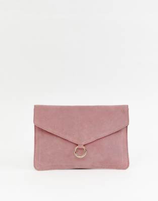 blush pink suede clutch bag