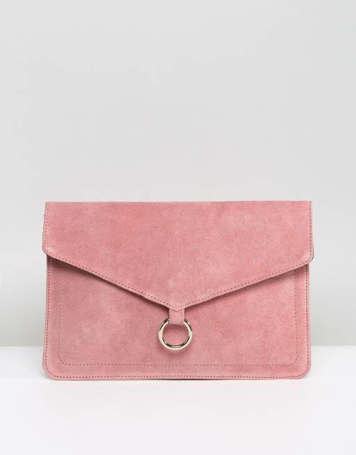 ASOS DESIGN suede envelope clutch bag with ring detail ASOS