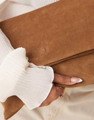 Asos Design Suede Foldover Clutch In Brown